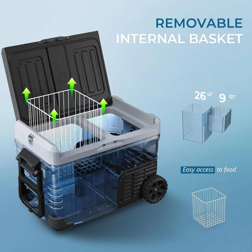 Euhomy Wholesale 45L App Controlled Electric Car Refrigerator Refrigerator Cooler with Wheels & 2 Baskets for Car