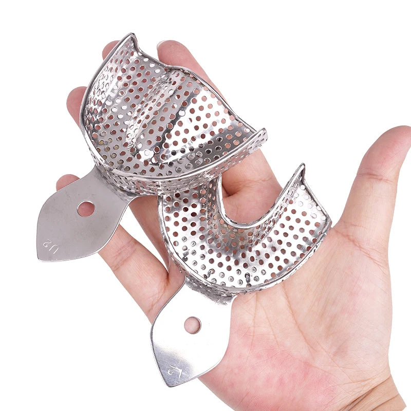Stainless Steel Dental Impression Tray with Hole Autoclavable Upper Lower Teeth Holder Perforated Plaster Mold Tray Dentist Tool