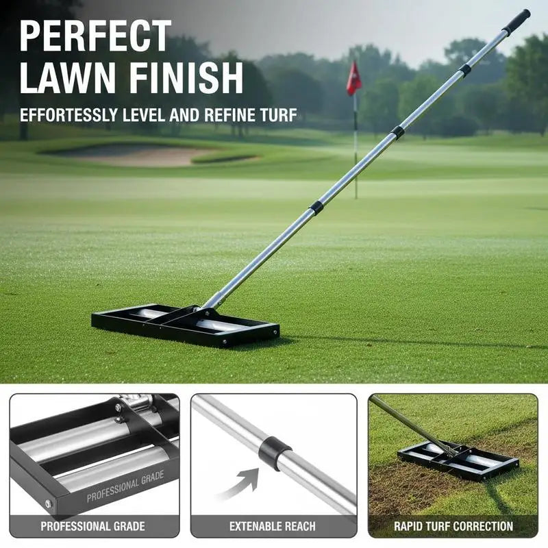 Ground Leveling Tool 17" x 10" For Yard Golf Course Garden, Roller Design Adjustable Handle Heavy Duty Steel Metal Construction