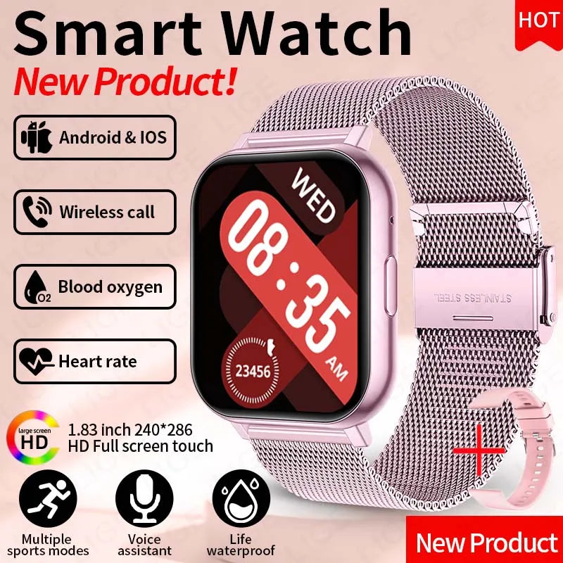 LIGE Fashion Smart Watch Women Bluetooth Call Women‘s Health Monitor Heart Rate Blood Oxygen Sports Fitness Smartwatch For Men