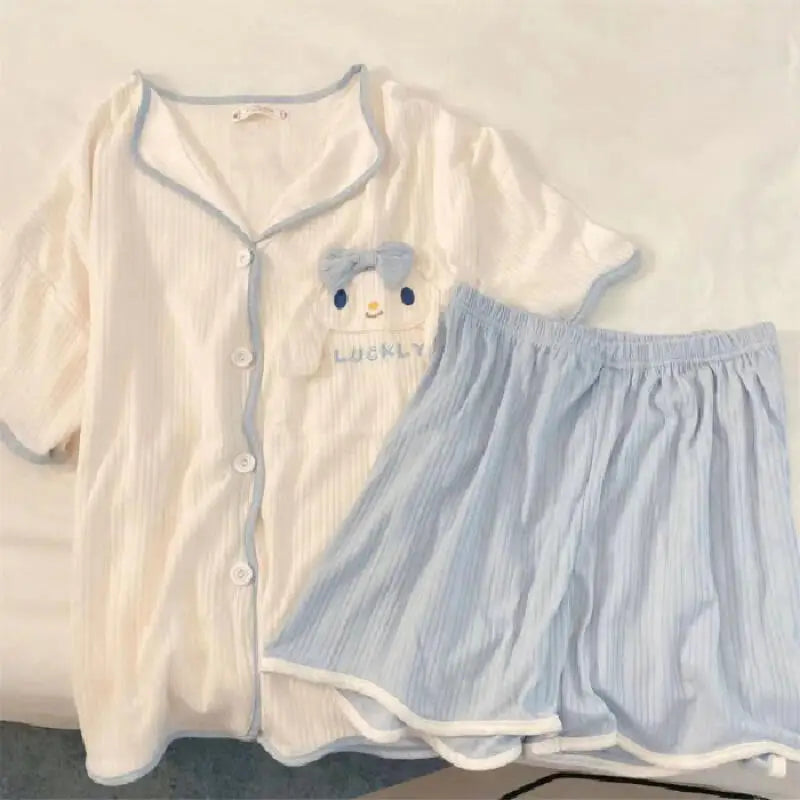 Pajamas 2026 New Summer Best-Selling Season Women's Short-Sleeved Shorts Cinnamoroll Embroidered Cute Girl Loose Home Wear Set