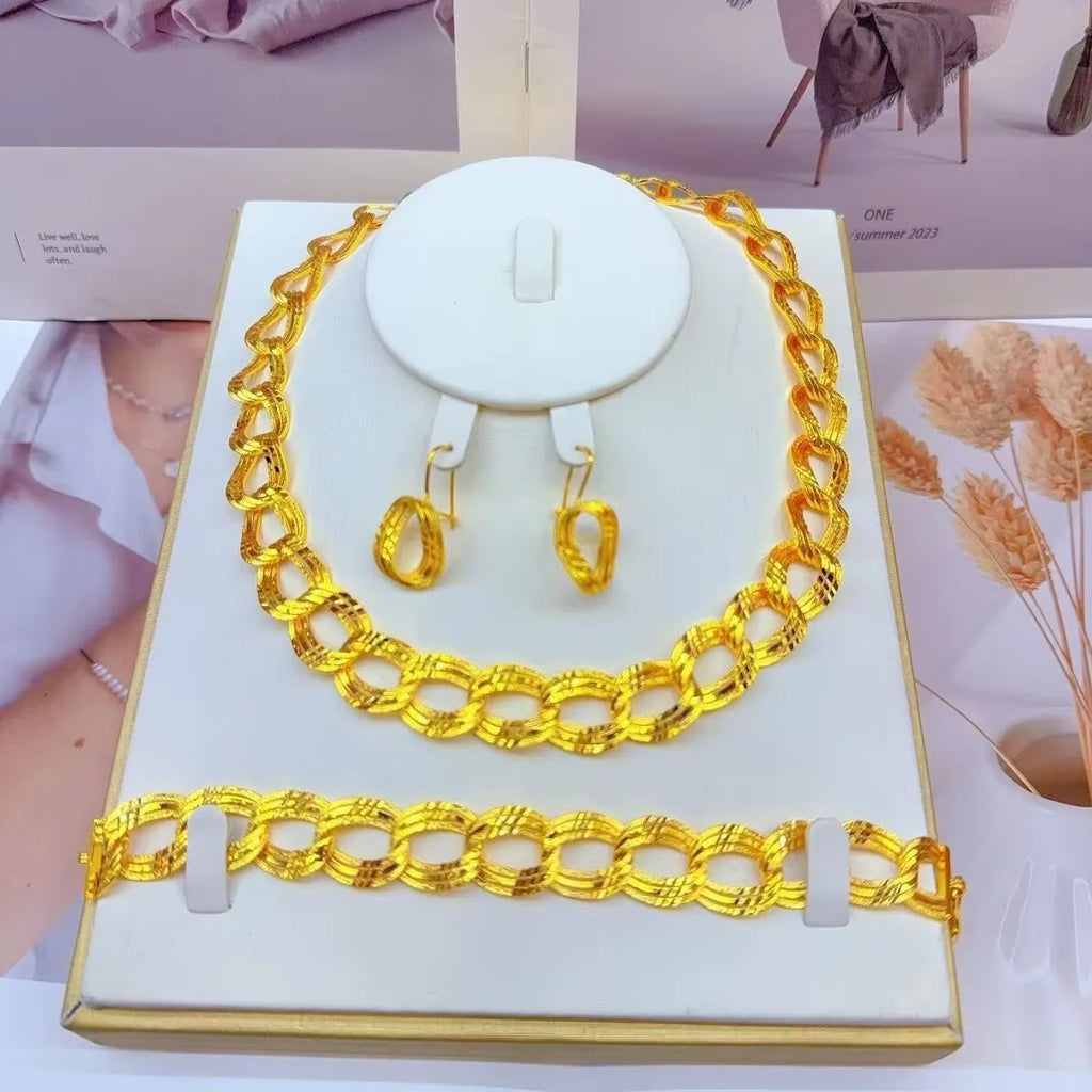 Popodion  New Dubai 24K Gold Plating Jewelry Necklace Bracelet Women's Earrings Exquisite Gift  YY10298
