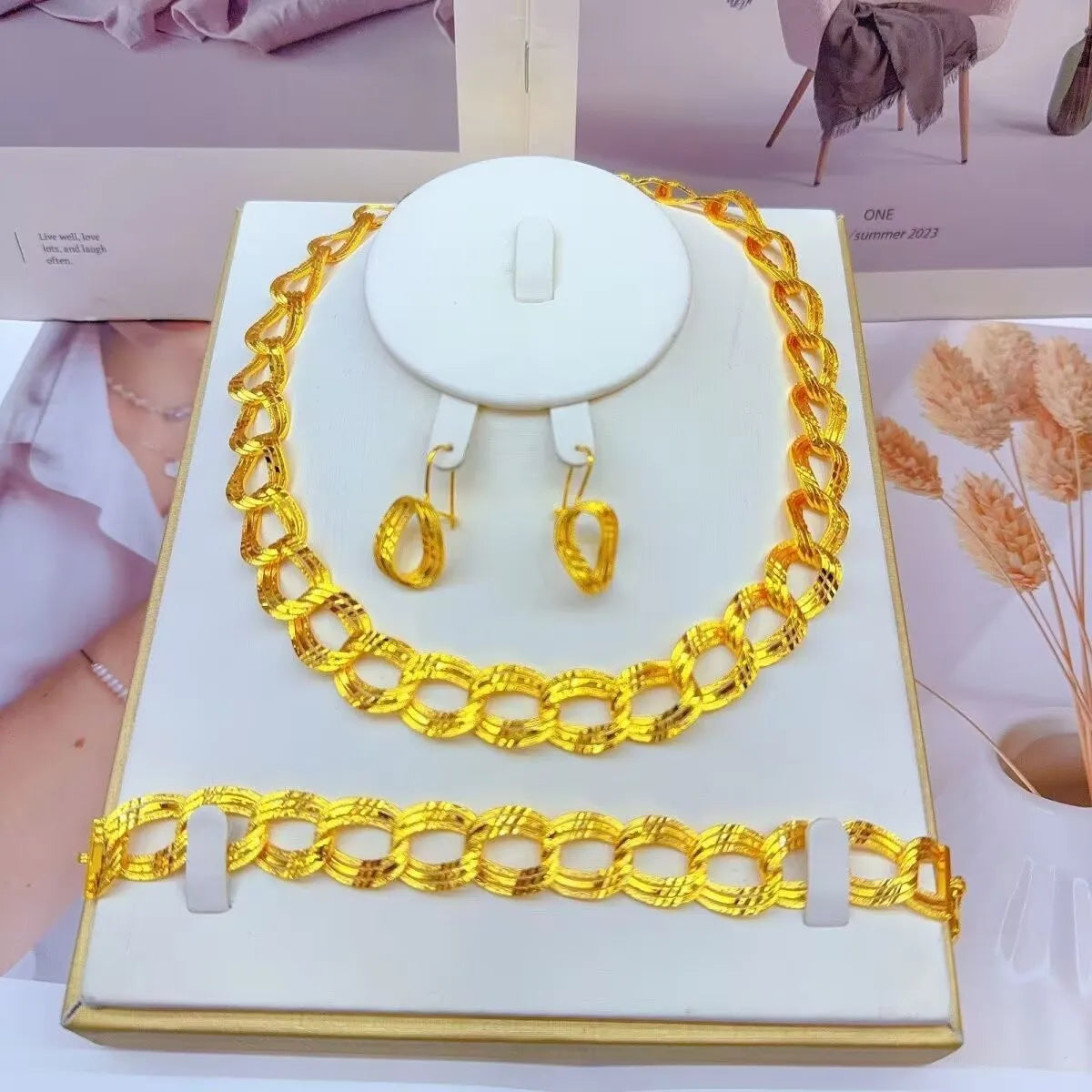 Popodion  New Dubai 24K Gold Plating Jewelry Necklace Bracelet Women's Earrings Exquisite Gift  YY10298