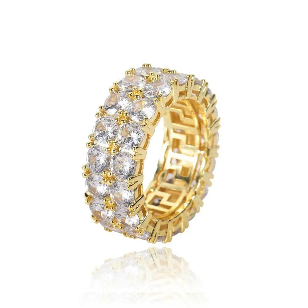 Luxury 24K 9999 Pure Gold real gold Double-row diamond ring full diamond men's ring women's ring