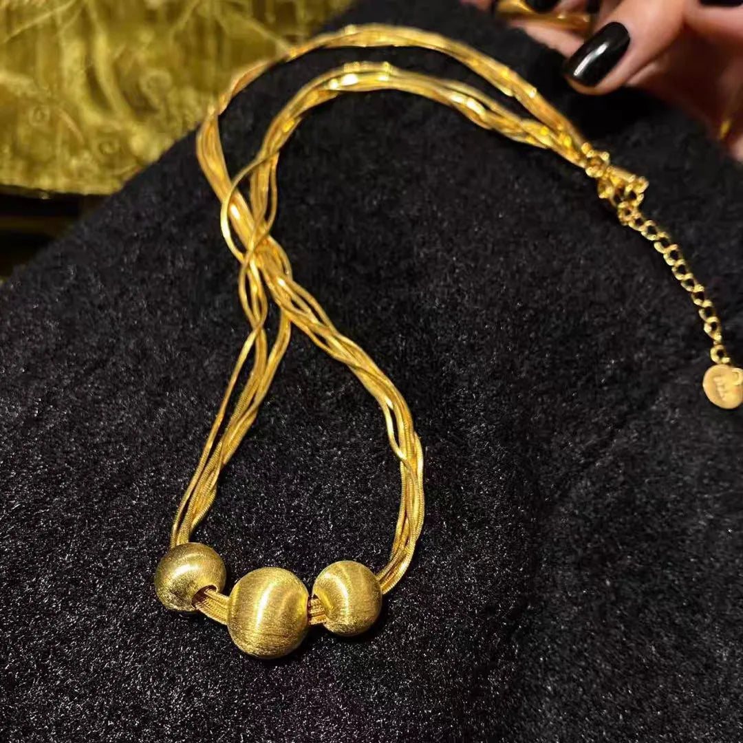 Brushed Shimmer Cat's Eye Necklace Women 24K Gold AU999 - Warm gold, clear texture, dynamic shimmer