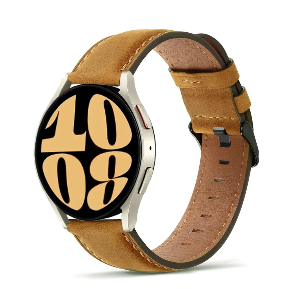Retro Genuine Leather strap for Samsung Galaxy watch 7/FE/4/6/classic/5/5 pro 20mm 22mm band bracelet Huawei Gt 5-4-3-pro-2-2e