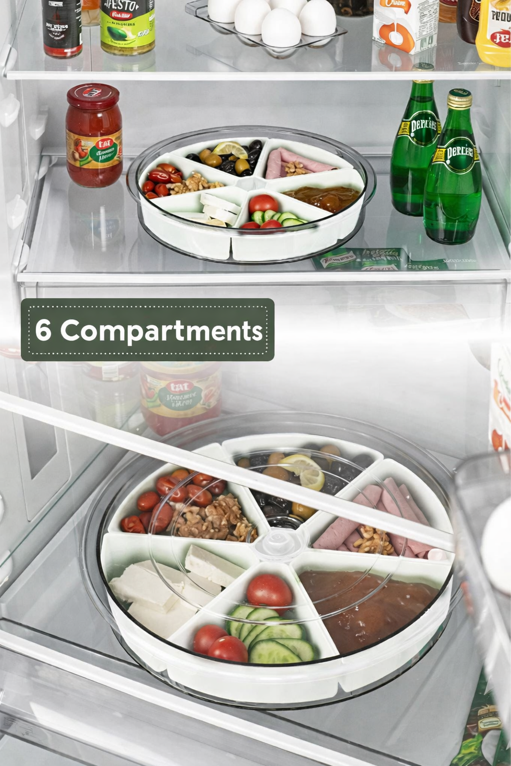 Large 6 Compartment 360 Rotating Breakfast Set Detachable Bowls Round