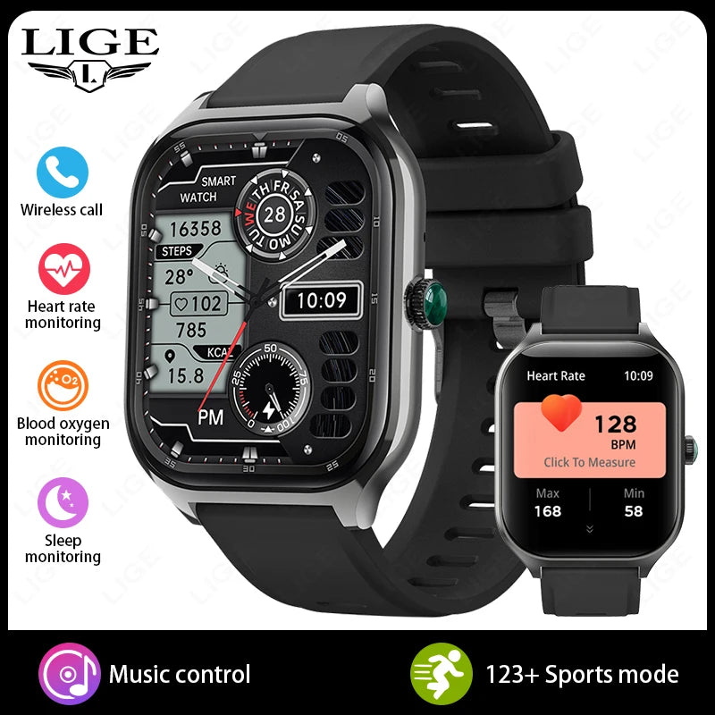 LIGE New 2.01” HD Smart Watch For Men Women Sports Fitness Heart Rate Monitoring Men’s Bracelet Bluetooth Call Ladies Smartwatch
