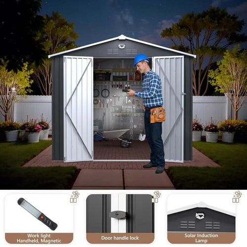 10x12 FT Metal Outdoor Storage Shed Waterproof Garden Tool Shed Lockable Doors Customizable Space Yard Organization