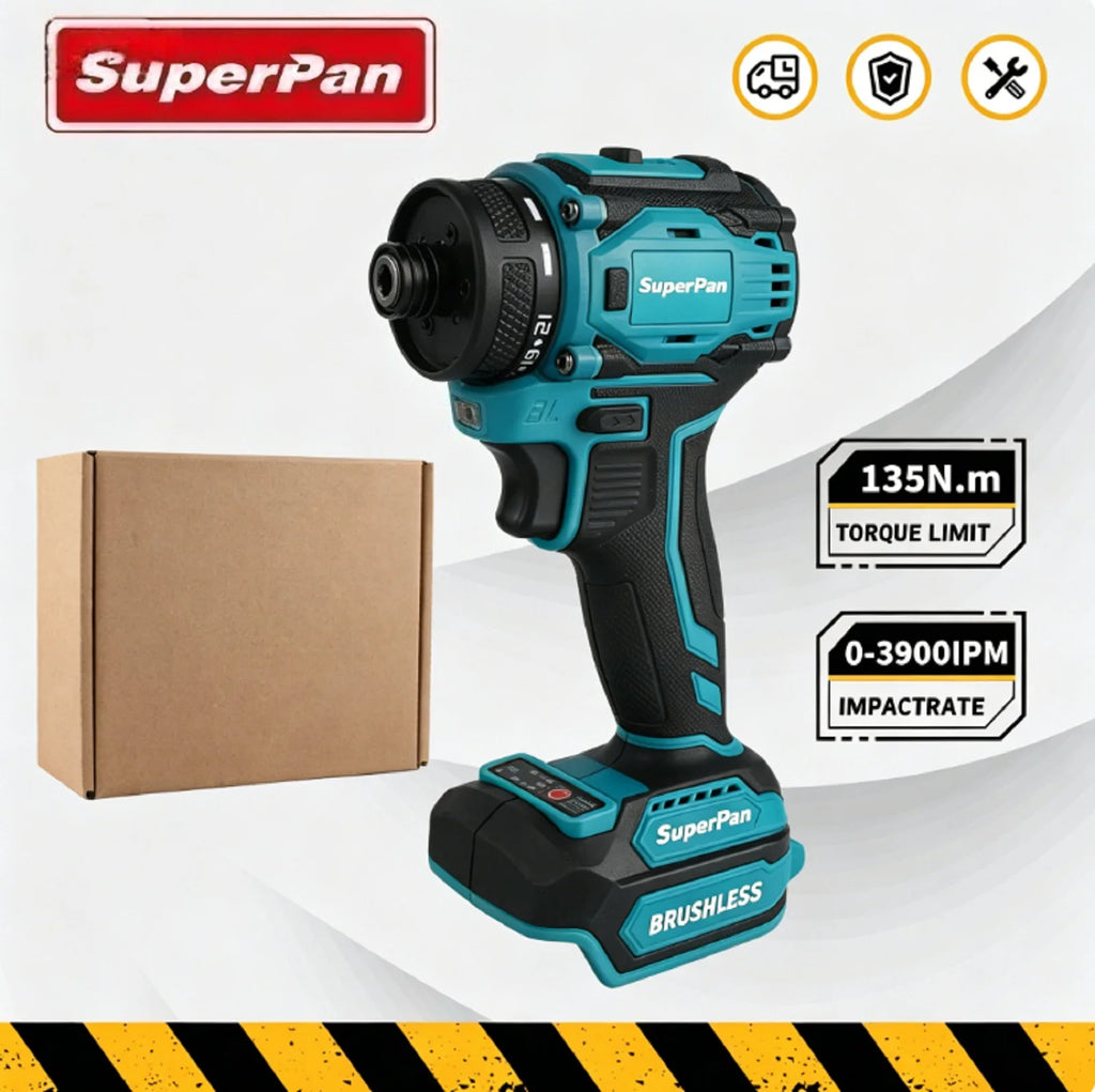 SuperPan 135N.m 0-3900IPM Brushless Cordless Impact Driver,Heavy-Duty Electric Screwdriver for Automotive&Construction,Bare Tool