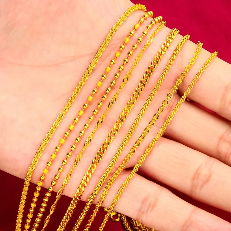 24K Gold S-Clasp Necklace | AU999 Pure Gold, iconic S-shaped clasp, shiny chain, elegant and versatile for daily wear