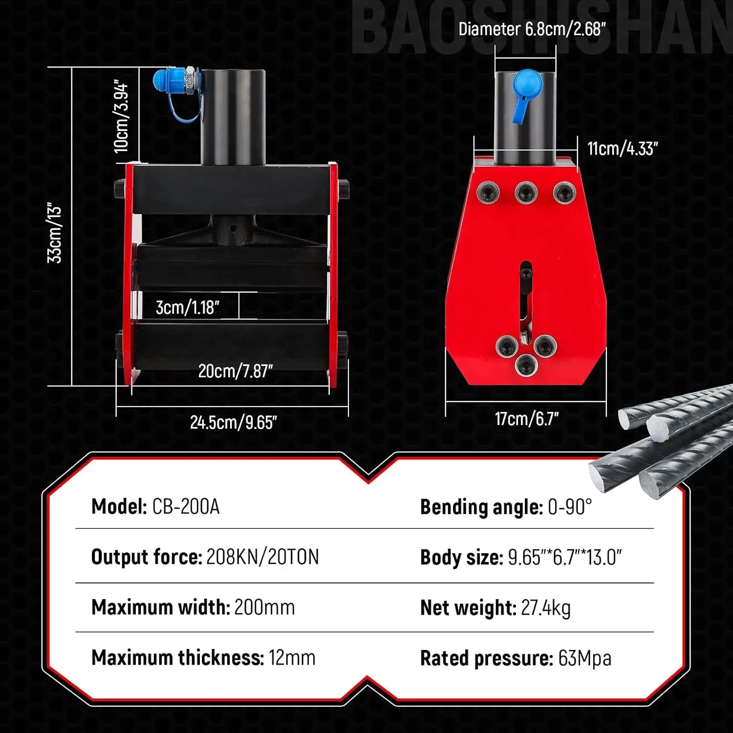 Hot Selling CB-200A 20T Hydraulic Copper Busbar Bender Construction Tool for 12mm Thickness Steel Busbar Bending