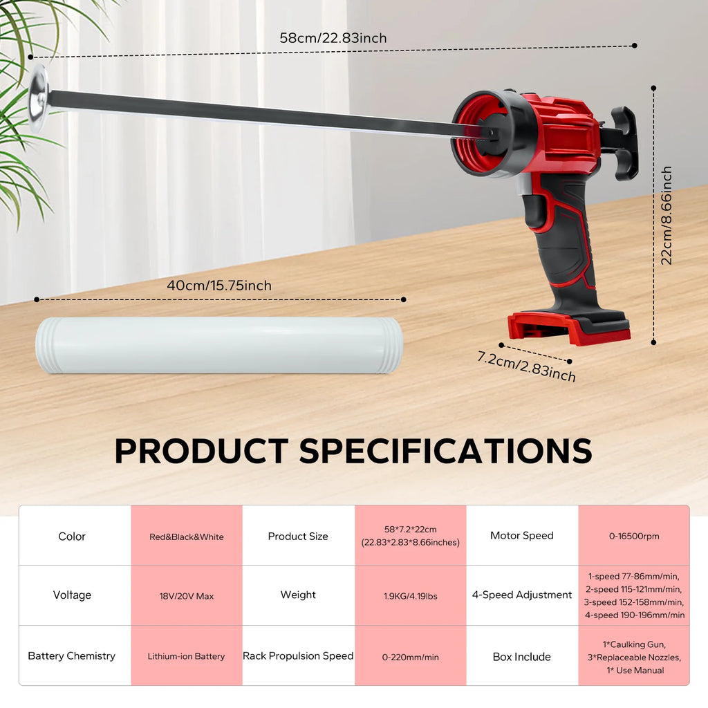 Cordless Sausage Caulking Gun 20oz/600ml Electric Sealant Adhesive Gun 4 Speed Filling Sealing Repair for Milwaukee 18V Battery