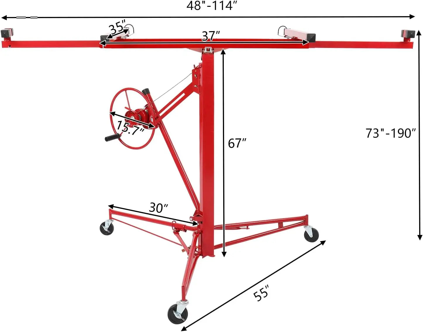 Hoist Jack Lifter Sheetrock, Drywall Lifting Construction Tools Caster Wheel with Adjustable Telescopic Arm, Red