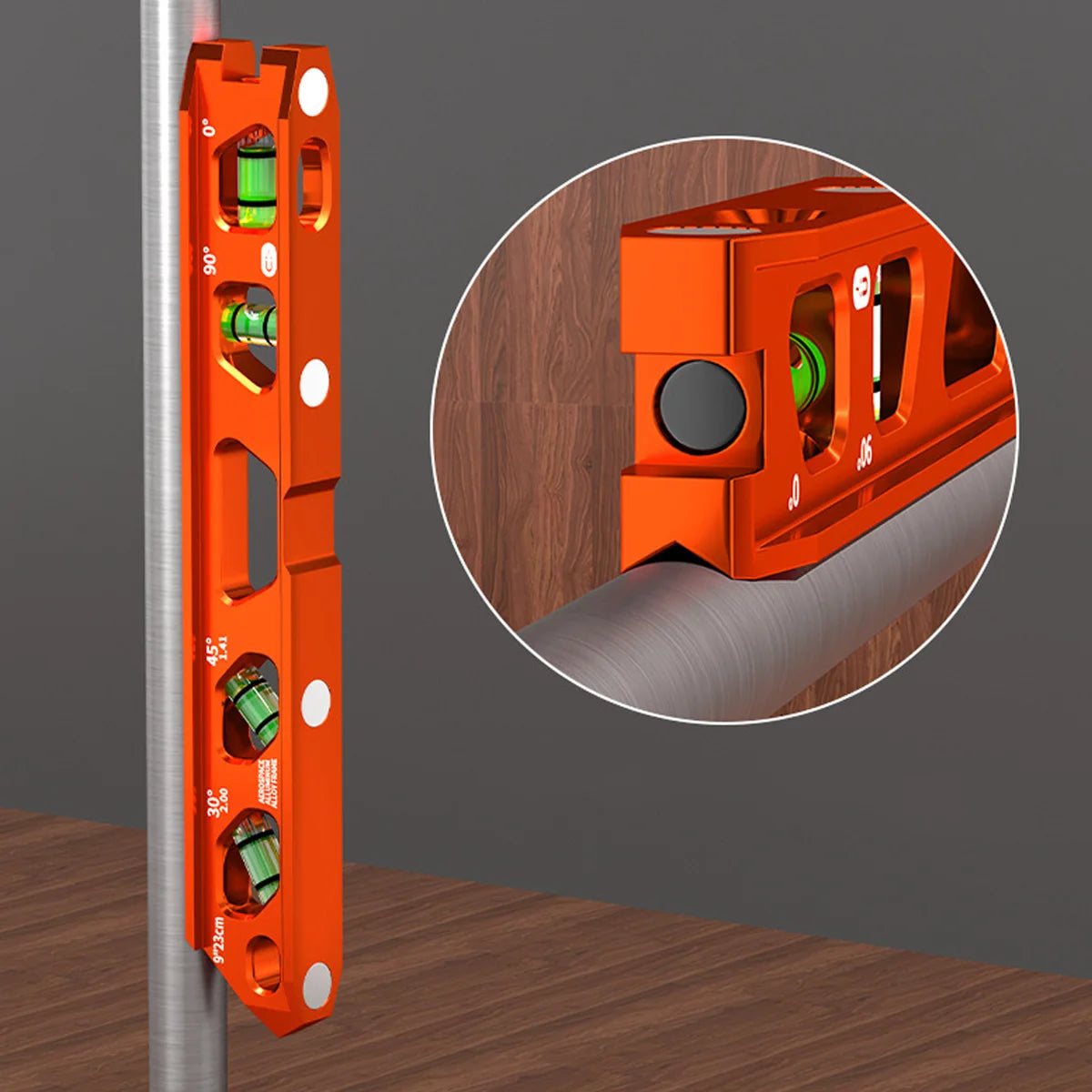 6 Inch Magnetic Torpedo Level with 4 Bubble Vials, V-Groove Magnetic Rails, Orange Aluminum Alloy Construction Diy Hand Tools