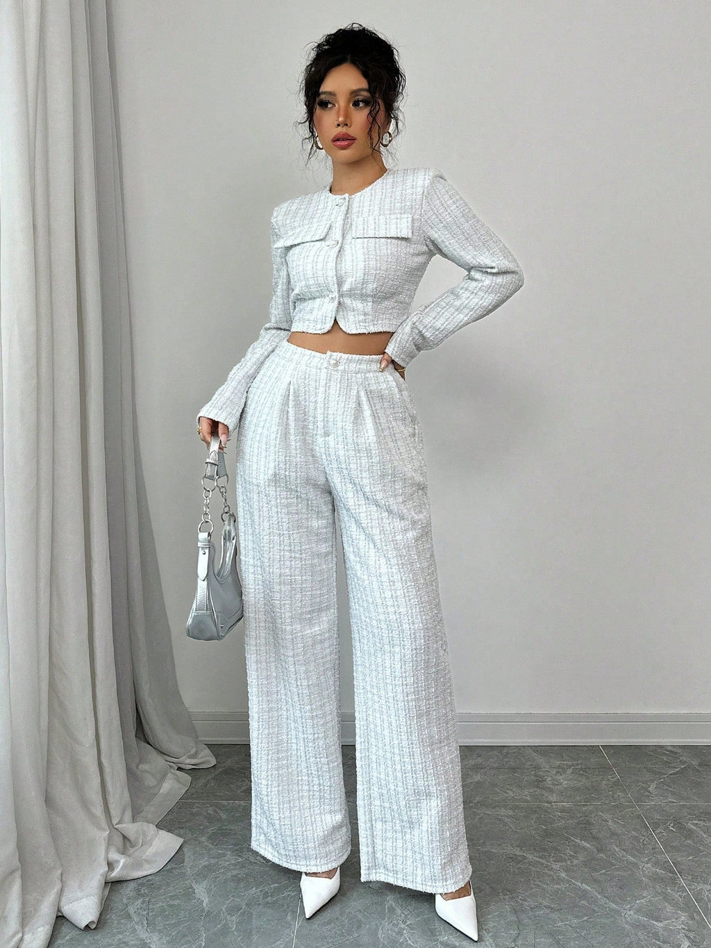 Spring And Autumn Long-sleeve Short-pants Suit, Tweed Short Jacket