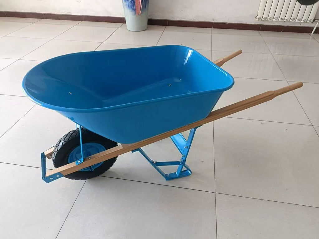 Construction Agricultural Garden Tools Heavy Duty Steel  Wheel Barrow Hand Trolley Square Wooden Handle Steel Wheelbarrow