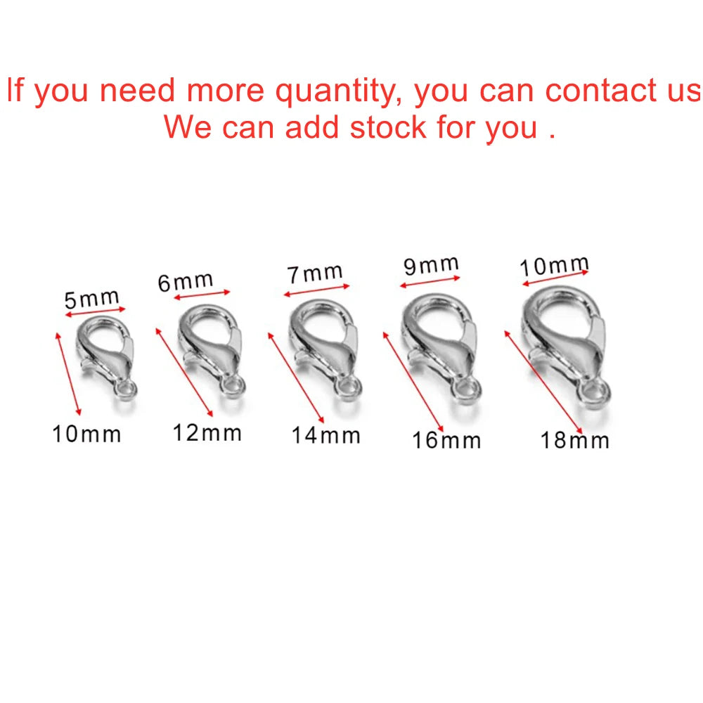 10pcs/lot Multiple Size Lobster Clasps Necklace Hooks Bracelets Connector Findings DIY Chains Jewelry Making Supplies Wholesale