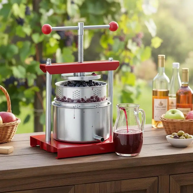 3L Manual Juice Extractor 0.8 Gallon For Home Kitchen Orchard Vineyard, Double Barrels Cider Press Apple Grape Tincture Honey Olive Oil Making Tool T-Handle Operation Silver Color Professional Grade Metal Construction