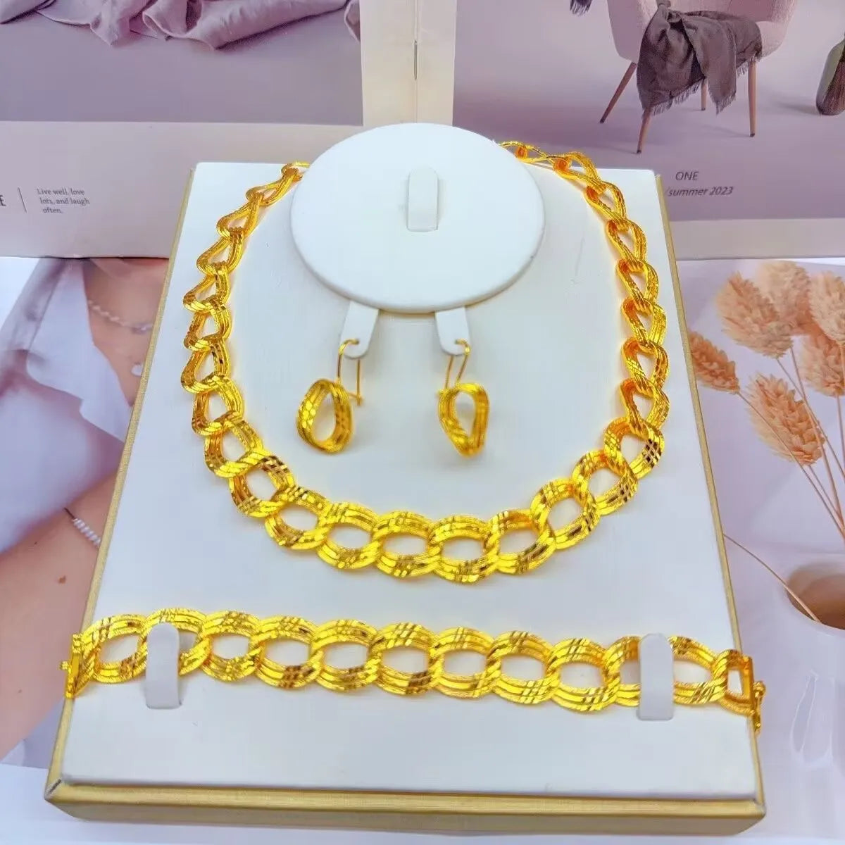 Popodion  New Dubai 24K Gold Plating Jewelry Necklace Bracelet Women's Earrings Exquisite Gift  YY10298