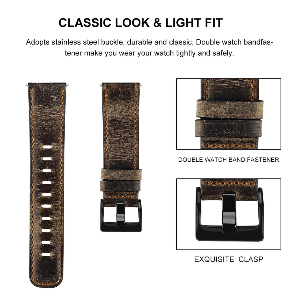 Retro Leather strap for Samsung Galaxy watch 7/6/classic/5/4 pro/Active 2 20mm 22mm watch band bracelet Huawei Gt 4-3-pro-2-2e