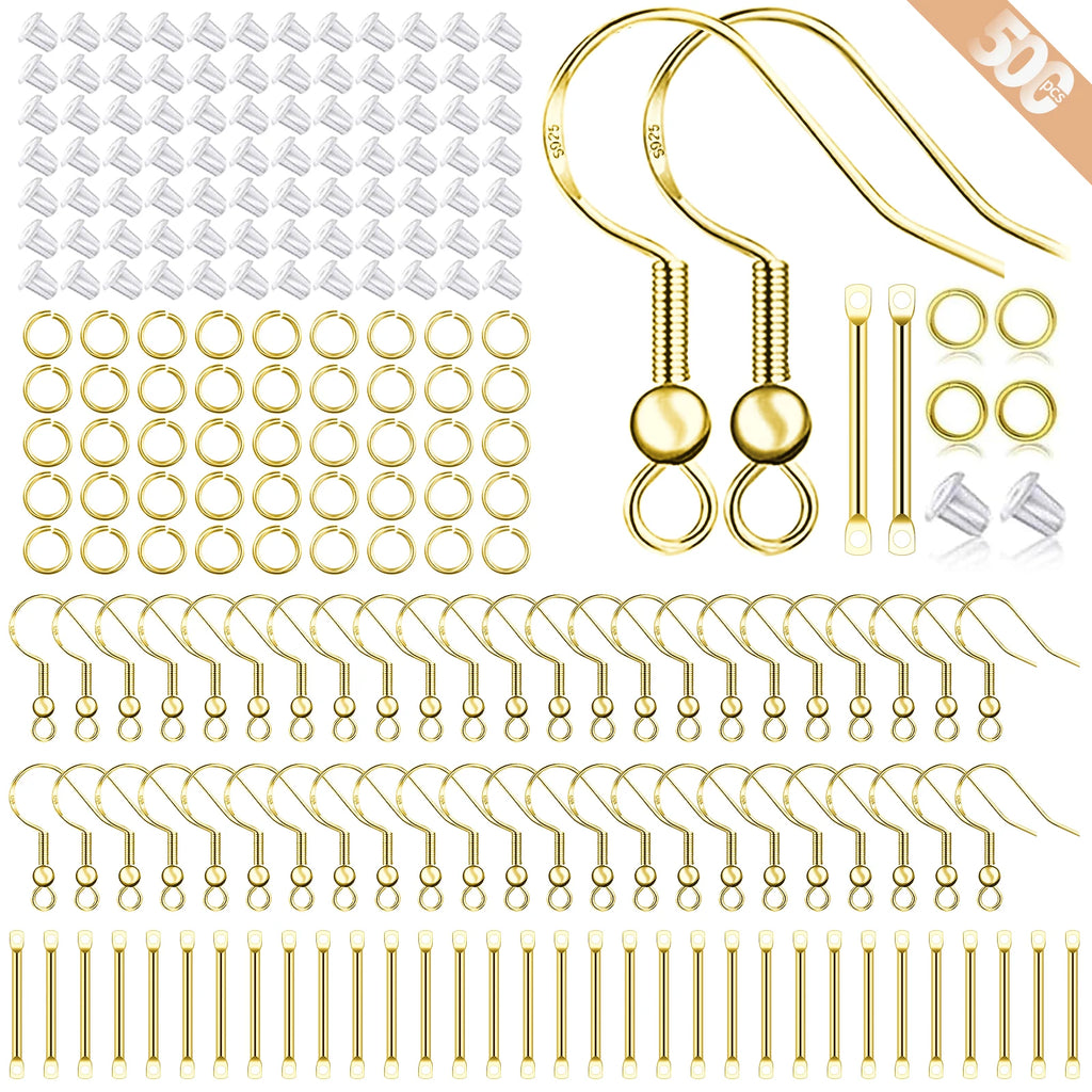 925 Silver/Gold Plated Earring Hooks for Jewelry Making, 900pcs Hypoallergenic Earring Making Kit,Earring Findings Jump Rings