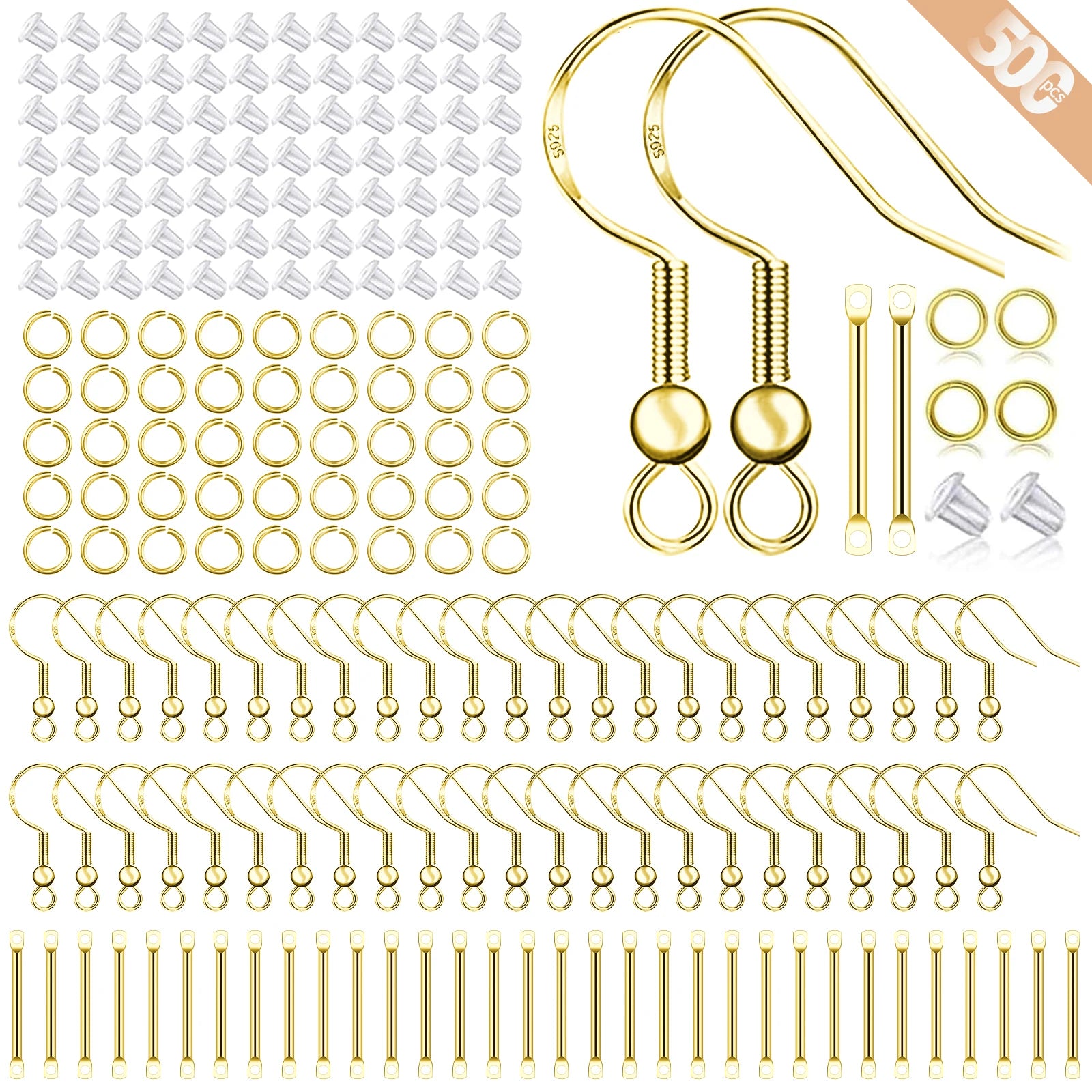 925 Silver/Gold Plated Earring Hooks for Jewelry Making, 900pcs Hypoallergenic Earring Making Kit,Earring Findings Jump Rings