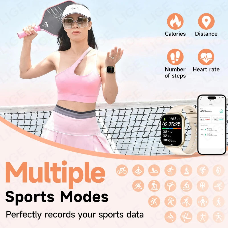 LIGE Fashion Smart Watch Women Bluetooth Call Women‘s Health Monitor Heart Rate Blood Oxygen Sports Fitness Smartwatch For Men