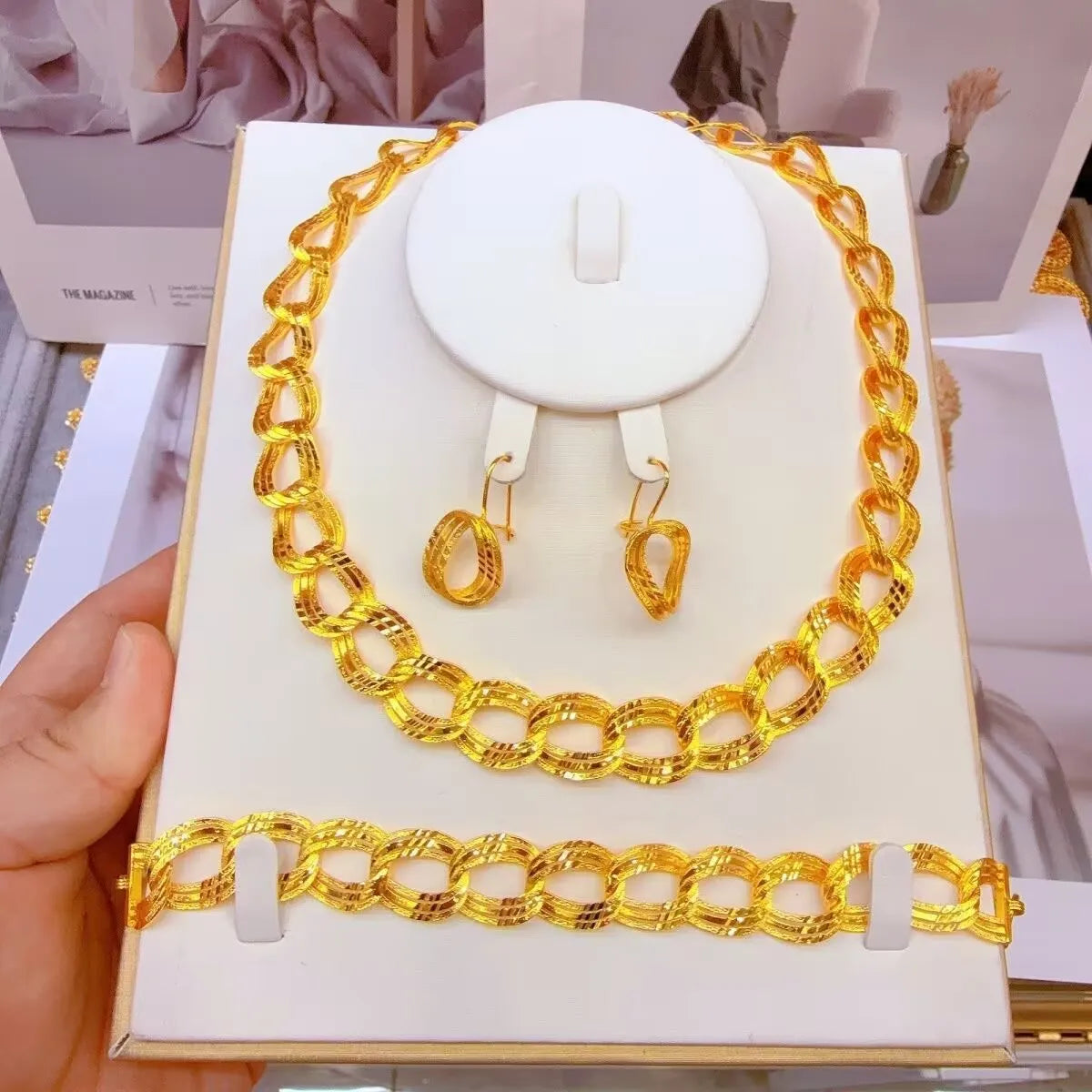 Popodion  New Dubai 24K Gold Plating Jewelry Necklace Bracelet Women's Earrings Exquisite Gift  YY10298