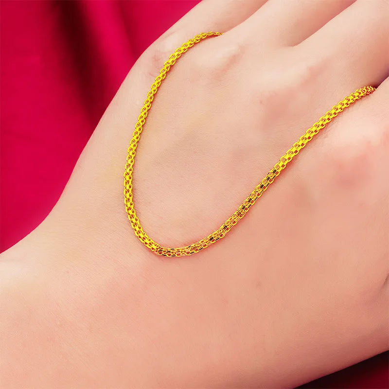 Double-Row Women's Fashion Necklace 45cm 60cm 24K Gold AU999 - 24K/AU999 pure gold, trendy double-row, 45cm daily/60cm commute