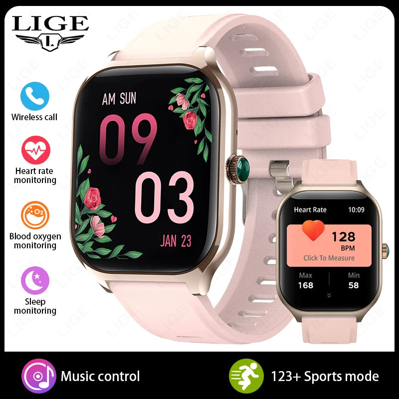 LIGE New 2.01” HD Smart Watch For Men Women Sports Fitness Heart Rate Monitoring Men’s Bracelet Bluetooth Call Ladies Smartwatch