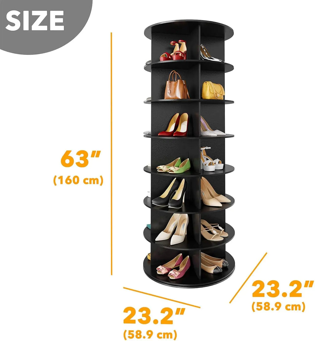 7-Tier Rotating Shoe Rack Tower, 360° Spinning Storage Organizer, Space-Saving Shoe Carousel for Closet, Black