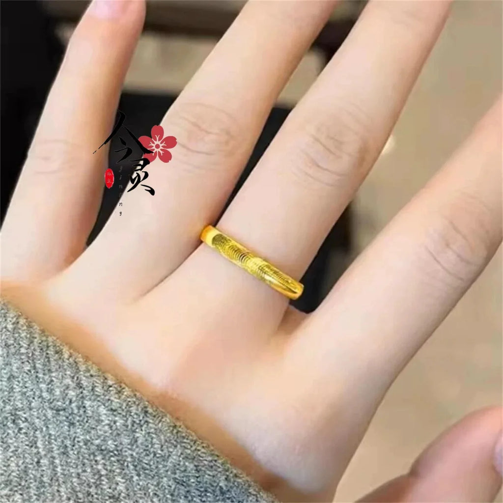 Pryna Jewelry   9999 24K real gold Plain Ring Seiko Cat Eye Ring fashion simple couple ring first jewelry