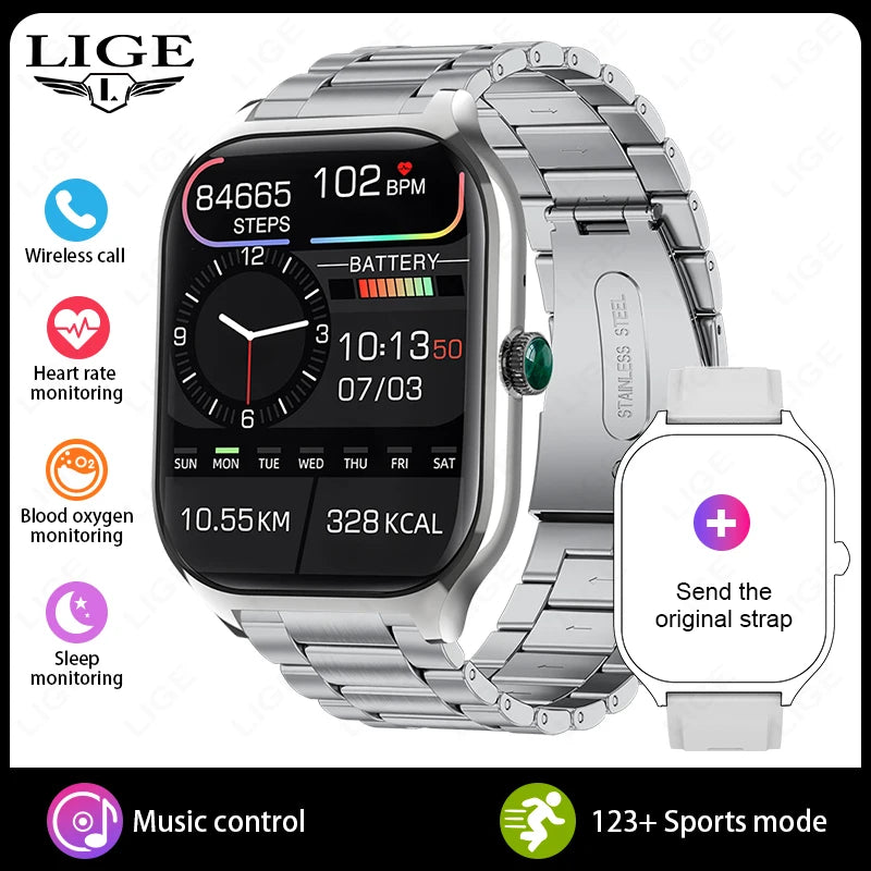 LIGE New 2.01” HD Smart Watch For Men Women Sports Fitness Heart Rate Monitoring Men’s Bracelet Bluetooth Call Ladies Smartwatch