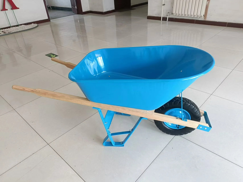 Construction Agricultural Garden Tools Heavy Duty Steel  Wheel Barrow Hand Trolley Square Wooden Handle Steel Wheelbarrow
