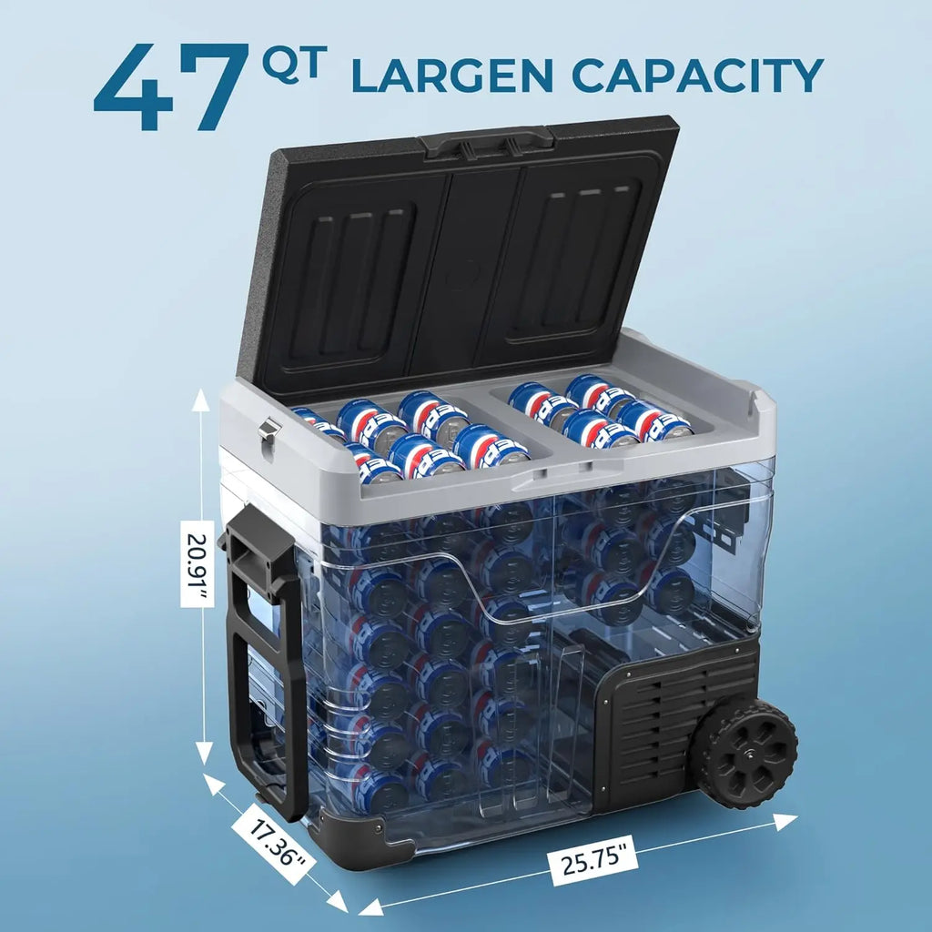 Euhomy Wholesale 45L App Controlled Electric Car Refrigerator Refrigerator Cooler with Wheels & 2 Baskets for Car