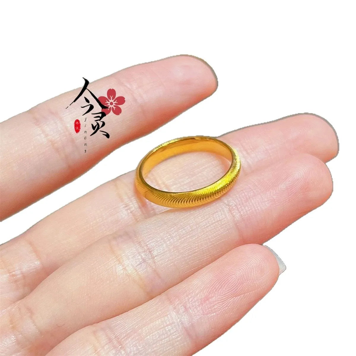 Pryna Jewelry   9999 24K real gold Plain Ring Seiko Cat Eye Ring fashion simple couple ring first jewelry