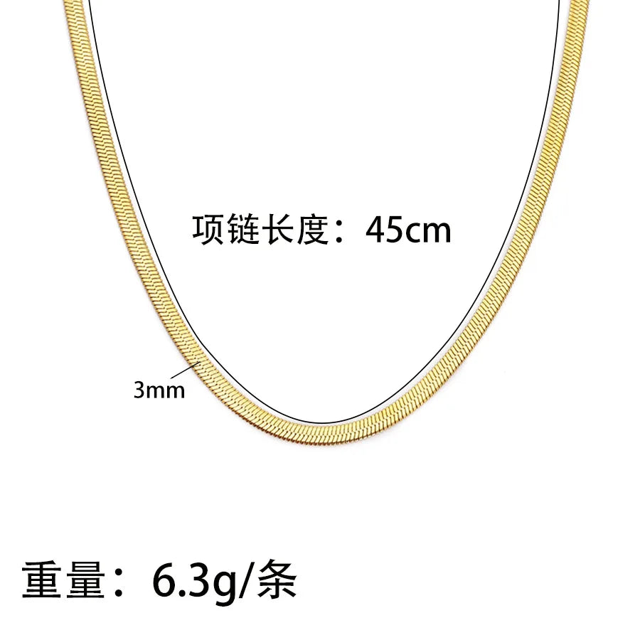 Luxury 24K 9999 Pure Gold real gold Women's Width 3mm Flat Snake Necklace Versatile Blade Necklace Clavicle Chain