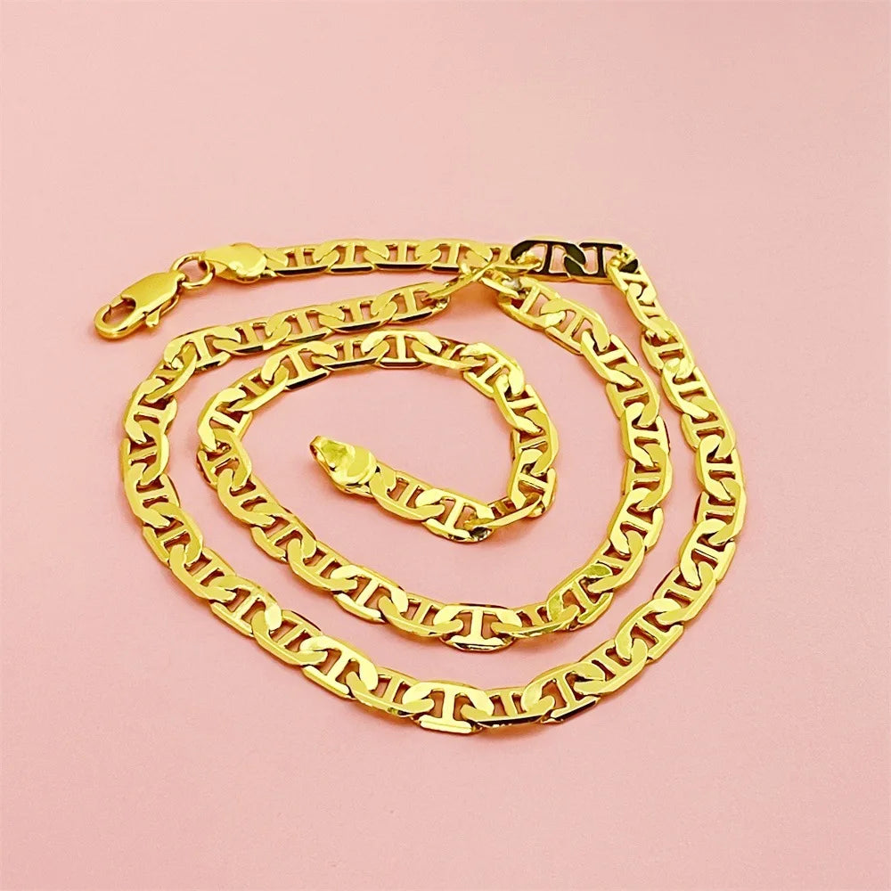 Luxury 24K 9999 Pure Gold real gold Men's 6MM Japanese Necklace Cuba Necklace 45cm 50cm 55cm 60cm