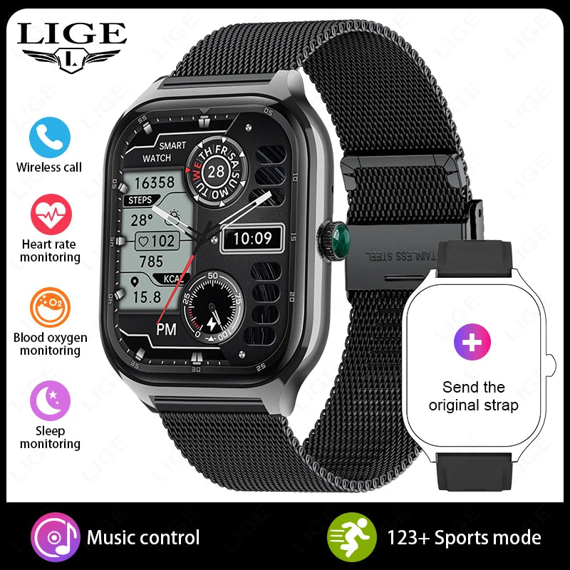 LIGE New 2.01” HD Smart Watch For Men Women Sports Fitness Heart Rate Monitoring Men’s Bracelet Bluetooth Call Ladies Smartwatch
