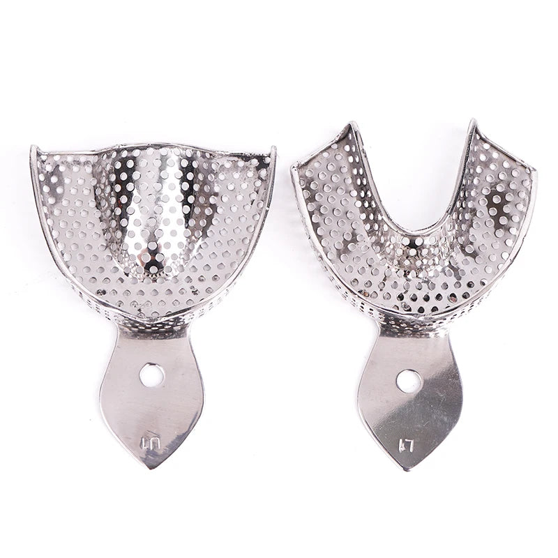 Stainless Steel Dental Impression Tray with Hole Autoclavable Upper Lower Teeth Holder Perforated Plaster Mold Tray Dentist Tool