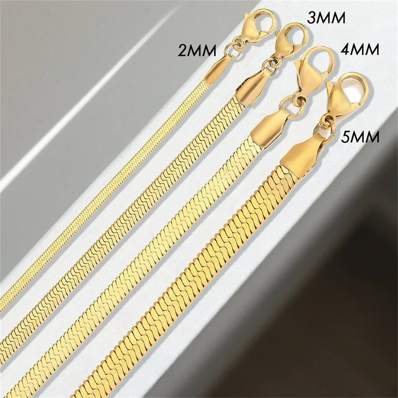 Luxury 24K 9999 Pure Gold real gold Women's Blade Chain Clavicle Chain Flat Snake Bone Chain Necklace