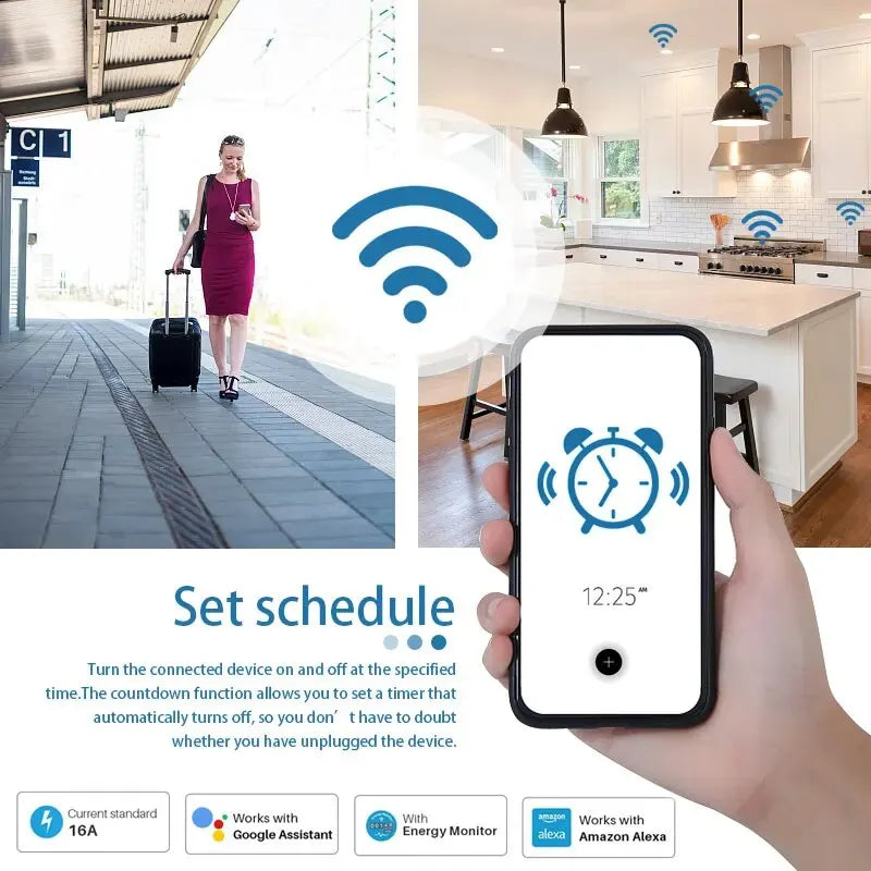 Tuya WIFI Smart Socket EU 16A/20A Wifi/Zigbee Smart Plug With Power Monitoring Smart HomeVoice Control Support Google Home Alexa