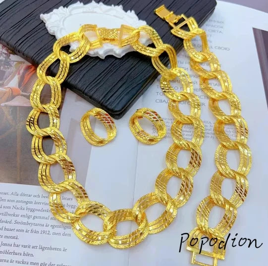 Popodion  New Dubai 24K Gold Plating Jewelry Necklace Bracelet Women's Earrings Exquisite Gift  YY10298