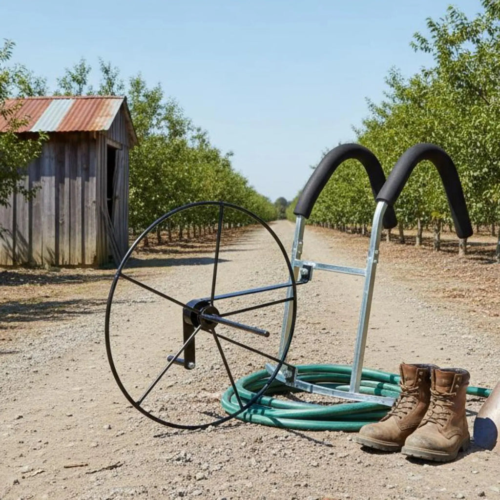 Shoulder-Carried Hose Reel Portable Hand-Crank Hose Winder Manual Irrigation Pipe Spool Sturdy Steel Construction Farming Tool