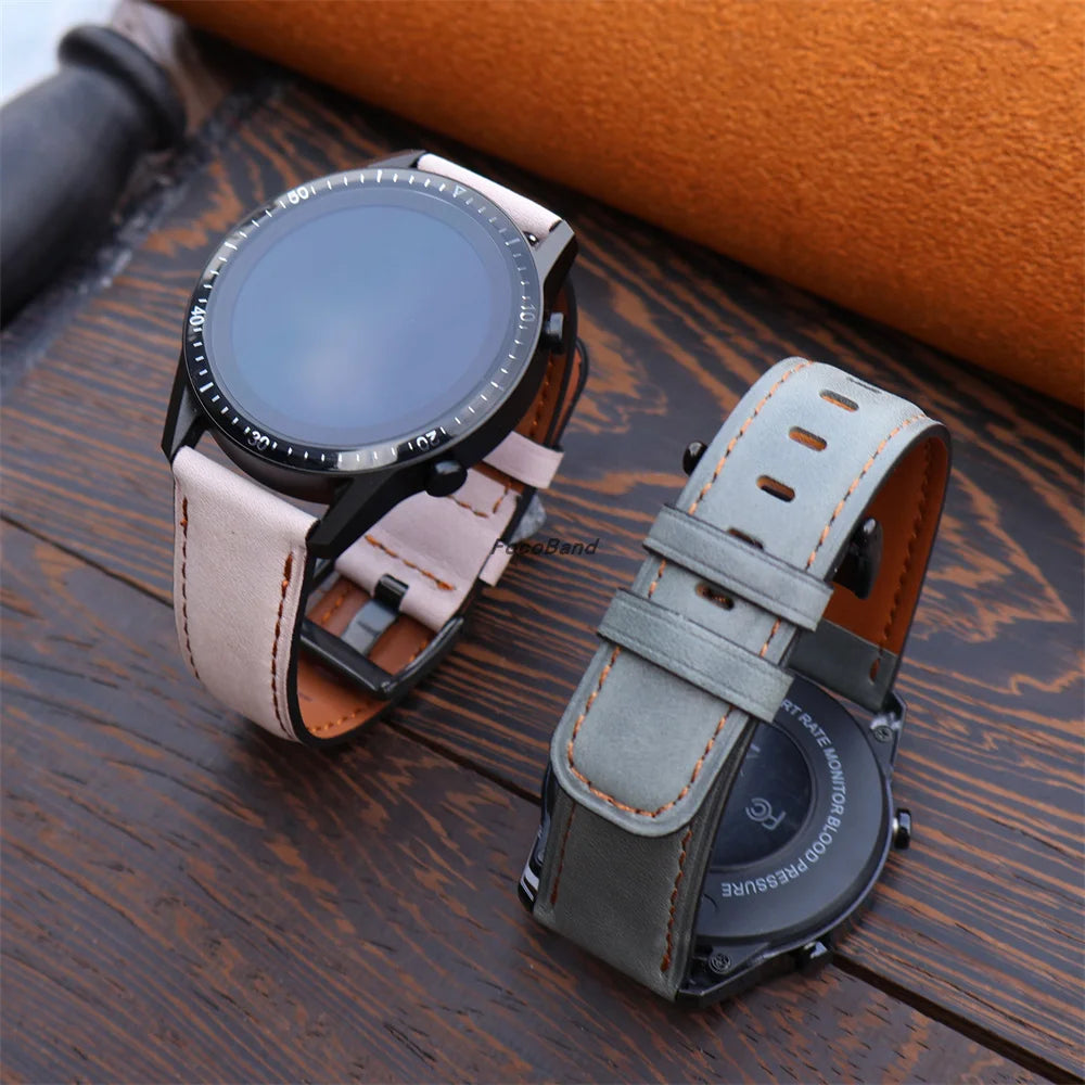 Retro Genuine Leather strap for Samsung Galaxy watch 7/FE/4/6/classic/5/5 pro 20mm 22mm band bracelet Huawei Gt 5-4-3-pro-2-2e