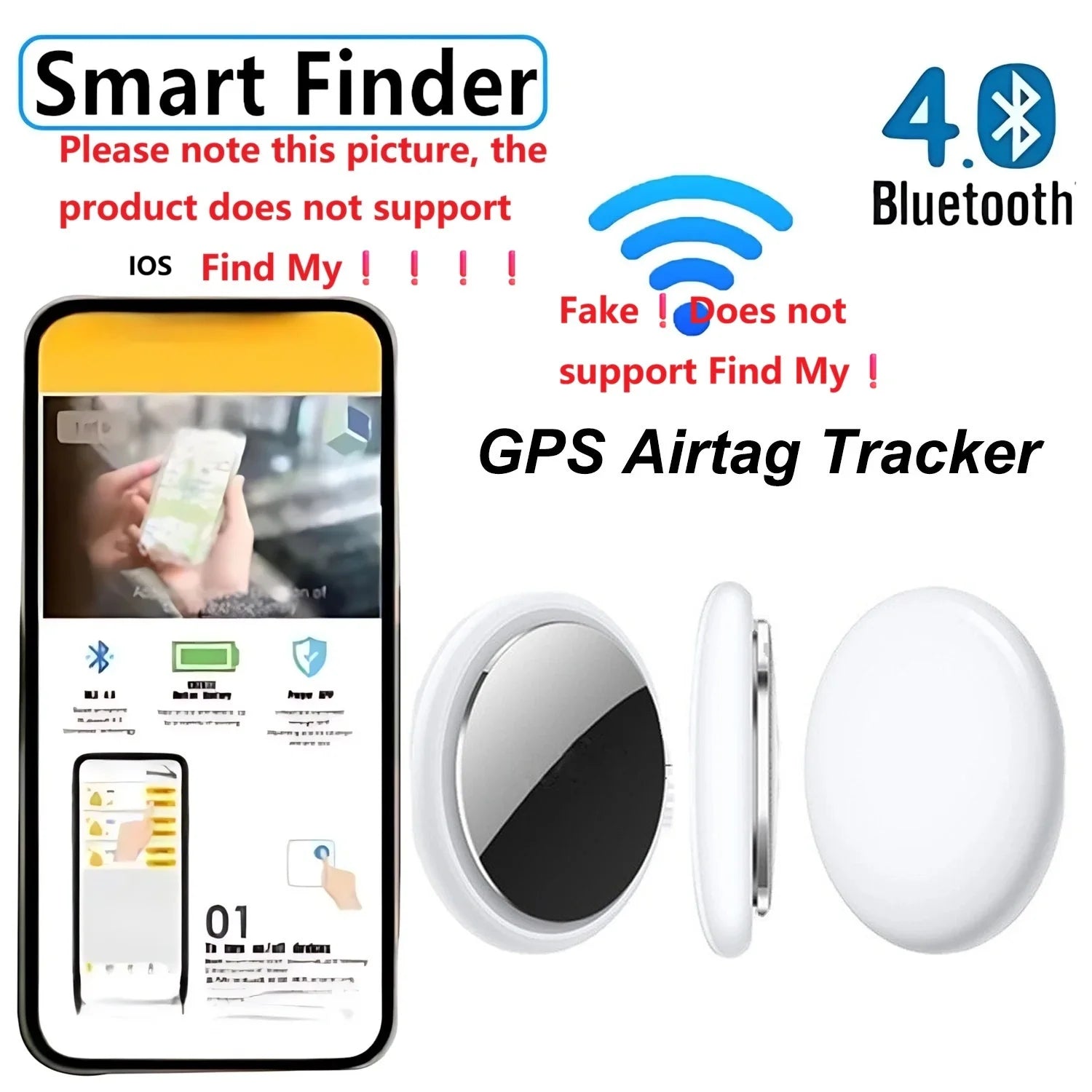 JSPTEC Air tag Bluetooth GPS Trackers IPX 5 Waterproof Sport Tracking Find My Elderly Kids Pets Available Mini Finders For IOS