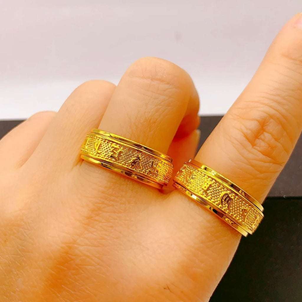 8mm Auspicious Eight-Treasure Ring Men 24K Gold AU999 - Round edge, 8mm comfortable, clear characters