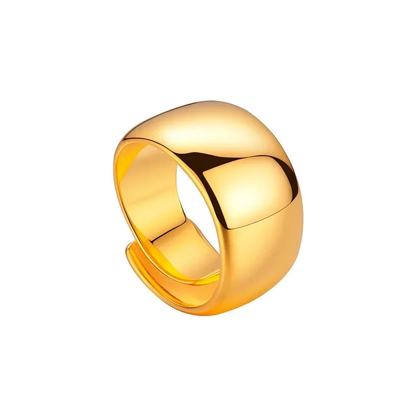 24K AU9999 Real Gold Yellow Gold Boss Smooth Big Ring - Men's 13mm Wide Version