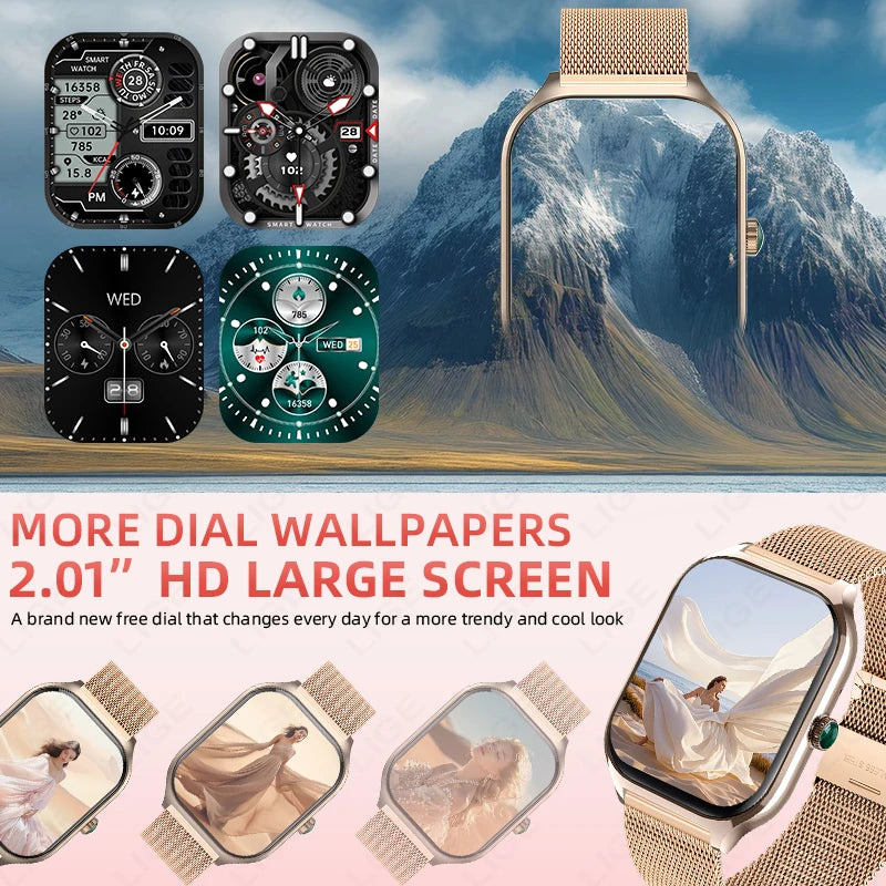 LIGE New 2.01” HD Smart Watch For Men Women Sports Fitness Heart Rate Monitoring Men’s Bracelet Bluetooth Call Ladies Smartwatch